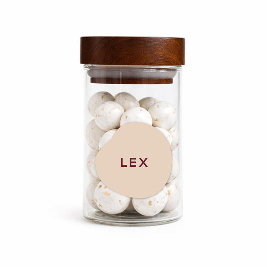 Glazen potje, acacia deksel - Doopsuiker