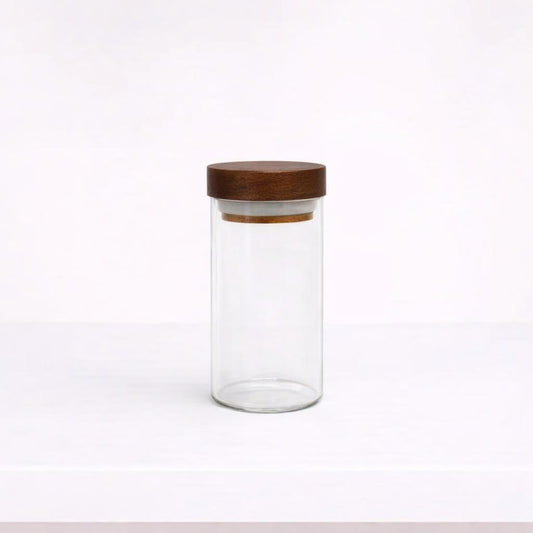 Glazen potje, acacia deksel - Doopsuiker
